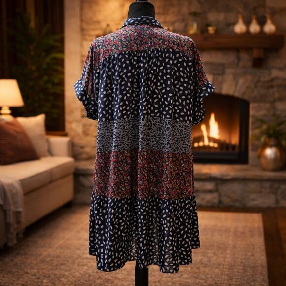 Umgee + Dress Womens 1X Tiered Vcut Neckline Boho Cottagecore - Picture 2 of 9